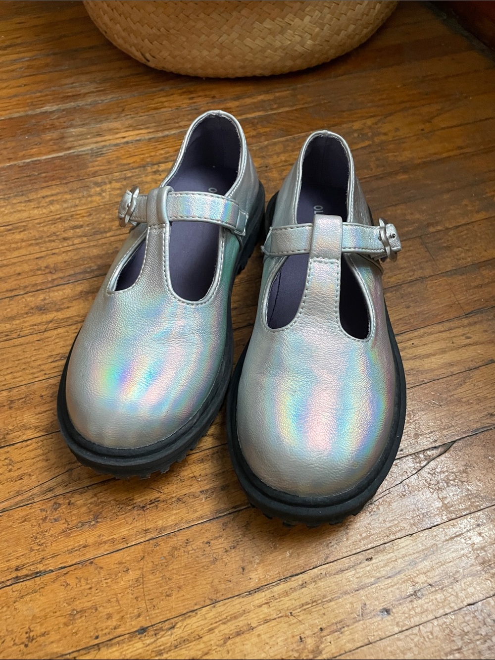 Old Navy Holographic Silver T-Strap Mary Jane Shoes